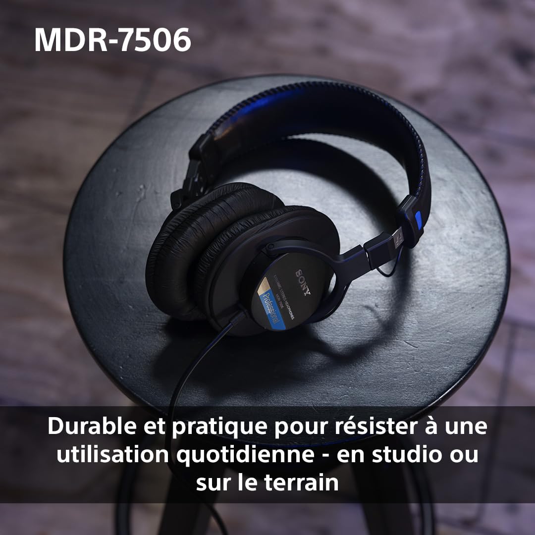 Sony MDR-7506, casque d'écoute studio fermé - filaire, gamme de fréquences 10Hz à 20kHz, idéal pour l'enregistrement et le mixage en studio, 63 Ohm, design léger et pliable (227g), noir