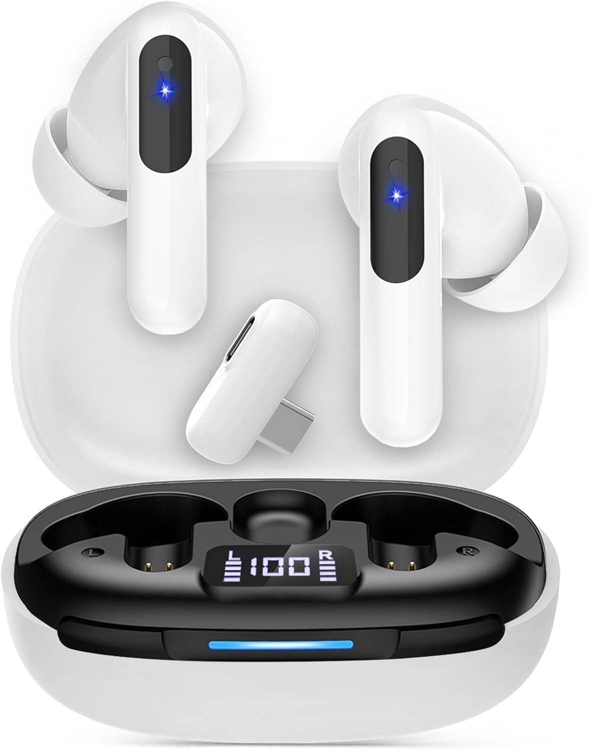 RYR 2.4GHz Wireless Gaming Earbuds, Bluetooth 5.3 in-Ear Headphones Bass Stereo, Gaming Earphones with Noise Cancelling Mic, LED Display, 36Hs Playtime for Meta Quest 3/2, PS5/4, VR, Switch, PC, Phone