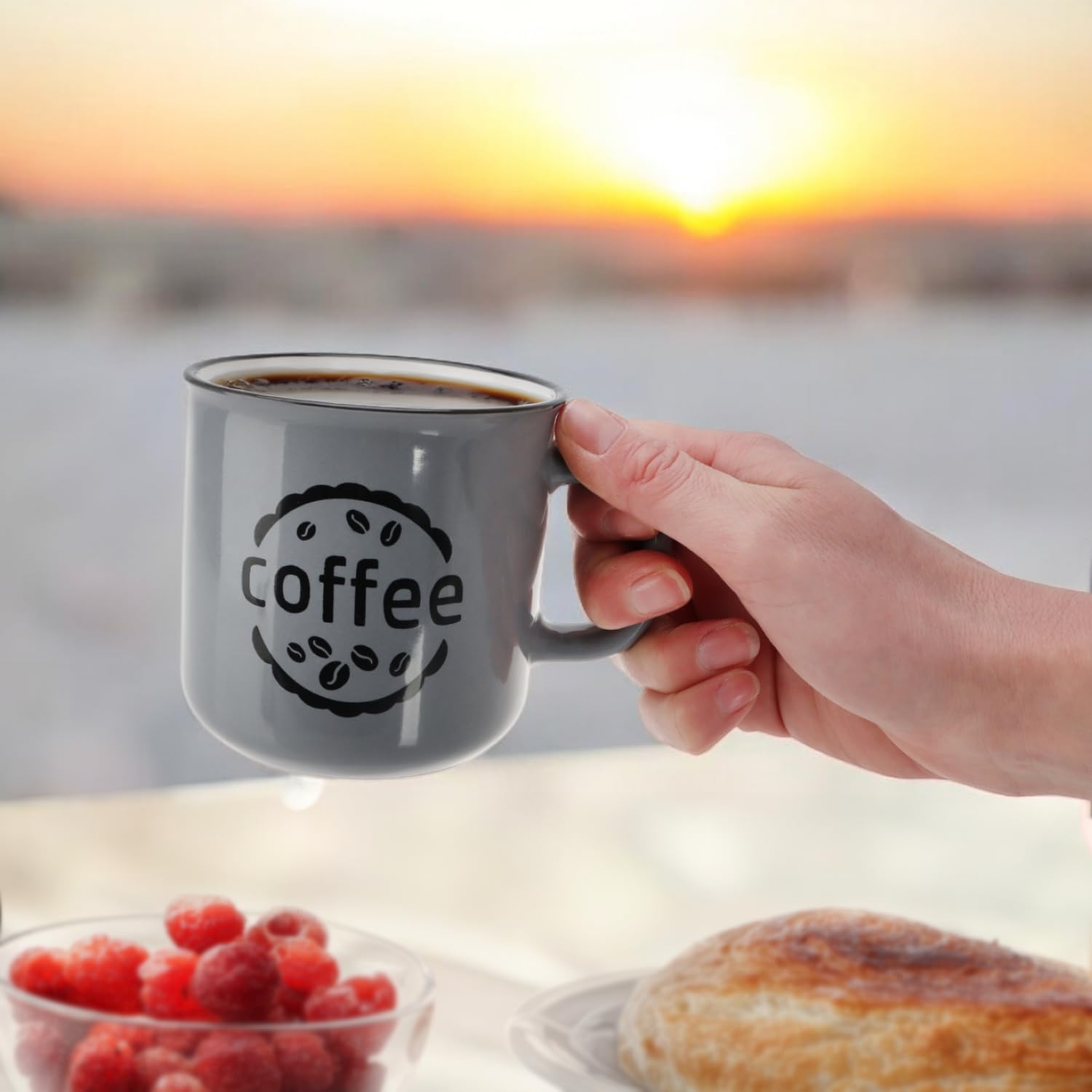 MIAMIO - Set di 4 tazze da caffè/Tazze in ceramica per caffè (500 ml), cappuccino, latte macchiato, tè, espresso/Lavabili in lavastoviglie e nel forno – Collezione Sierra (chiaro, Tazze (4x