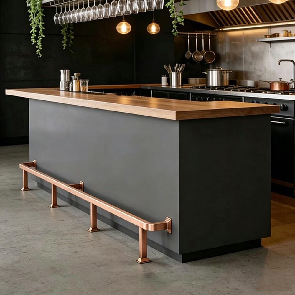 Bar Foot Rail Kit, 304 Stainless Steel Wall Mount Foot Rest, Square Satin Finish Under Counter Railing for Kitchen Island Home Bar(Rose Gold,23ft/7.0m)