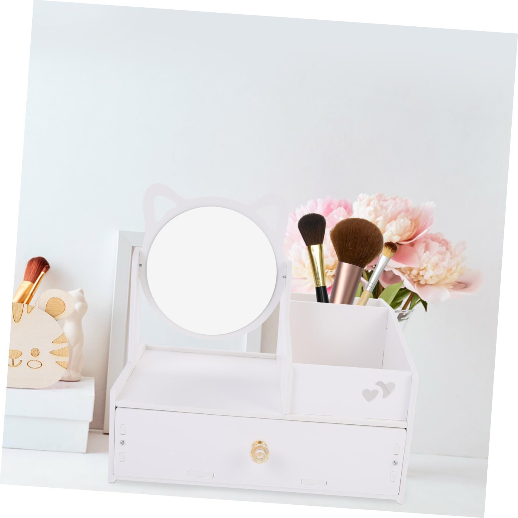 Boîte de Rangement avec Miroir, Organisateur de Bureau Multiusage