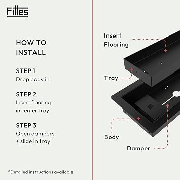 Fittes Framed Floor Vent [Luxe], Minimalist Steel HVAC Air Return Register Cover, Customizable Adjustable Airflow Solution for Home Floor, 15-Min DIY Install, Damper Included - 4x10 - Matte Black