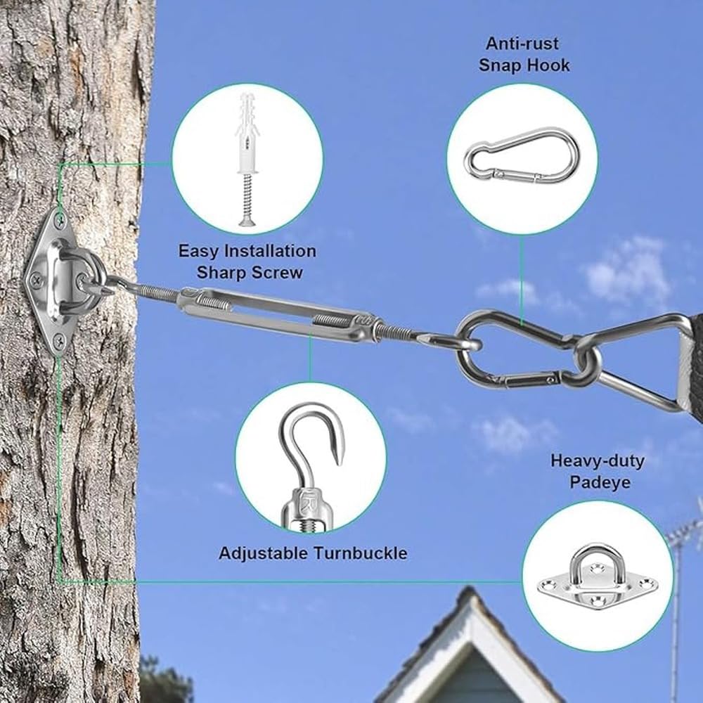Kit di ferramenta per parasole La staffa da parete,M8 | con gancio a molla fornisce una tensione ottimale per il kit di ferramenta per il sole della tettoia a ombreggiante