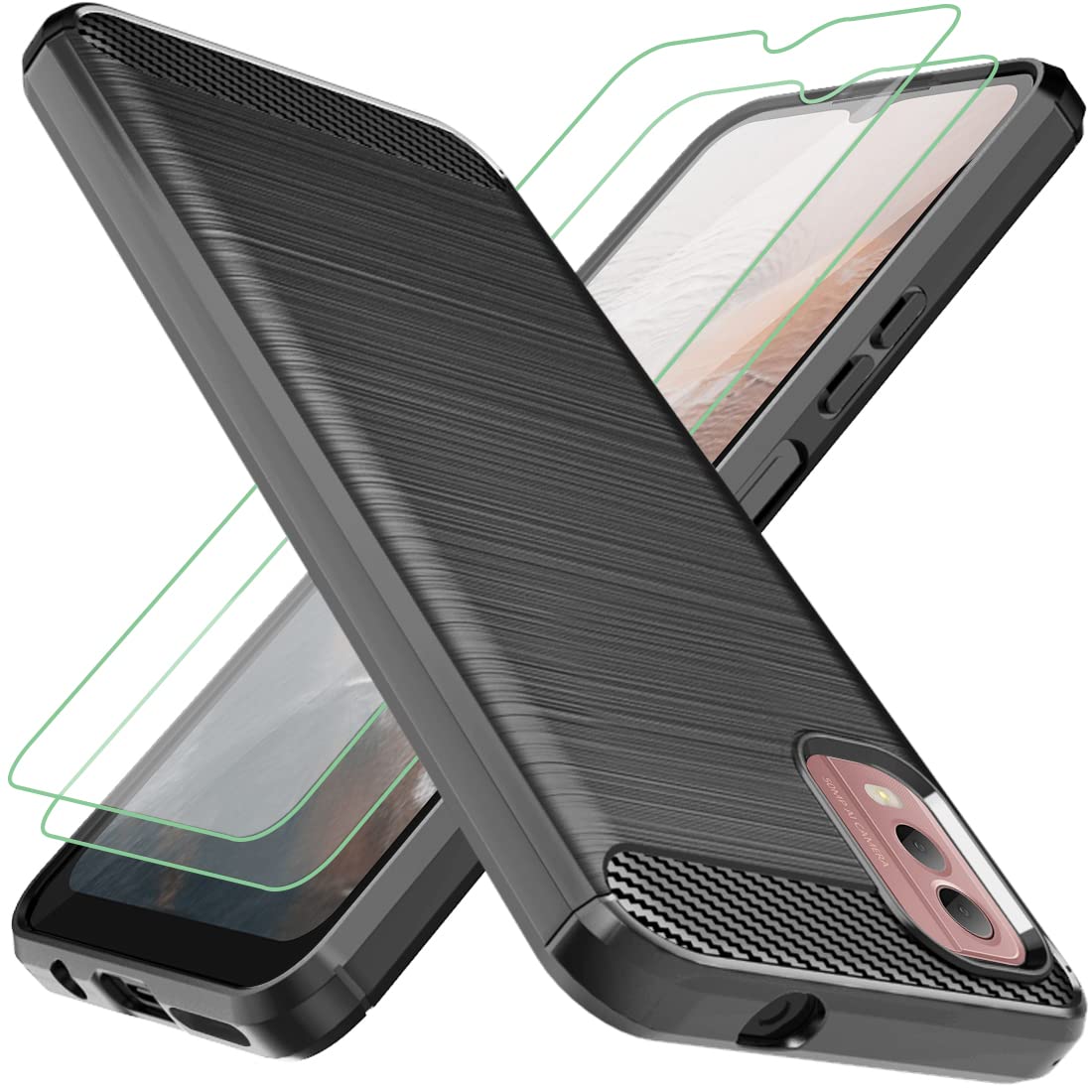 Custodia in TPU spazzolato per Nokia C32 - Fibra di carbonio - Rossa
