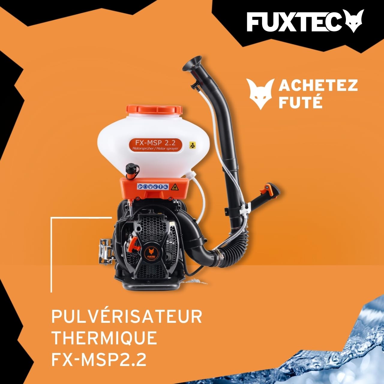 Pulvérisateur pression à dos thermique FUXTEC FX-MSP2.2 - Sac à dos essence 41,5 cm3, pulvérisation poudre ou liquide pour fertilisation, lutte contre les parasites, épandage de sel