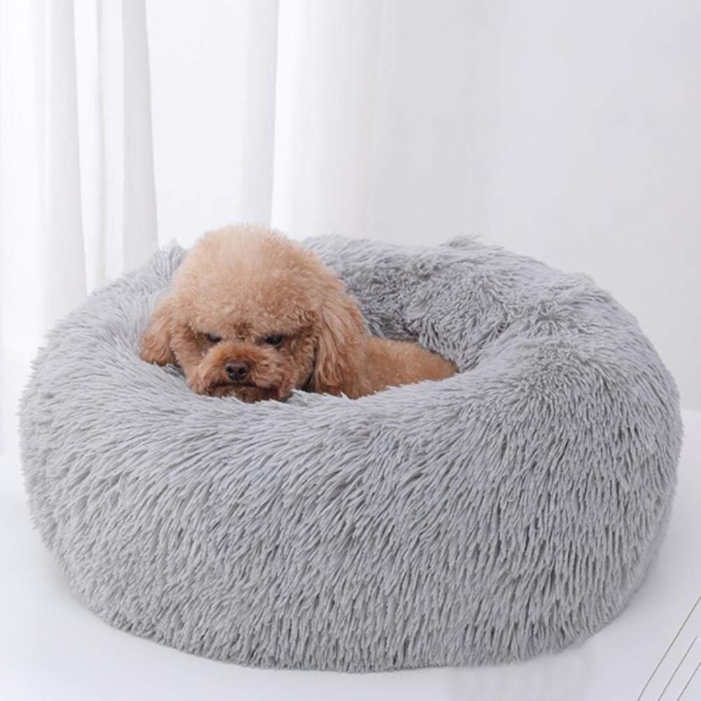 Panier rond pour chien et chat - Coussin apaisant gris S