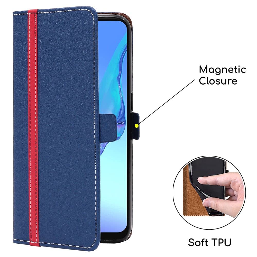 EbestStar Custodia Portafoglio Per Oppo Find X5 Lite Con Pelle PU Blu Scuro/Rosso + Vetro Temperato