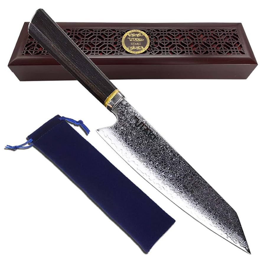 V金10号 67層ダマスカス 切付型 牛刀 205mm 黒八角柄 Amazon | Utaki 剣型（切付型）牛刀 包丁 ダマスカス 67層 V金10