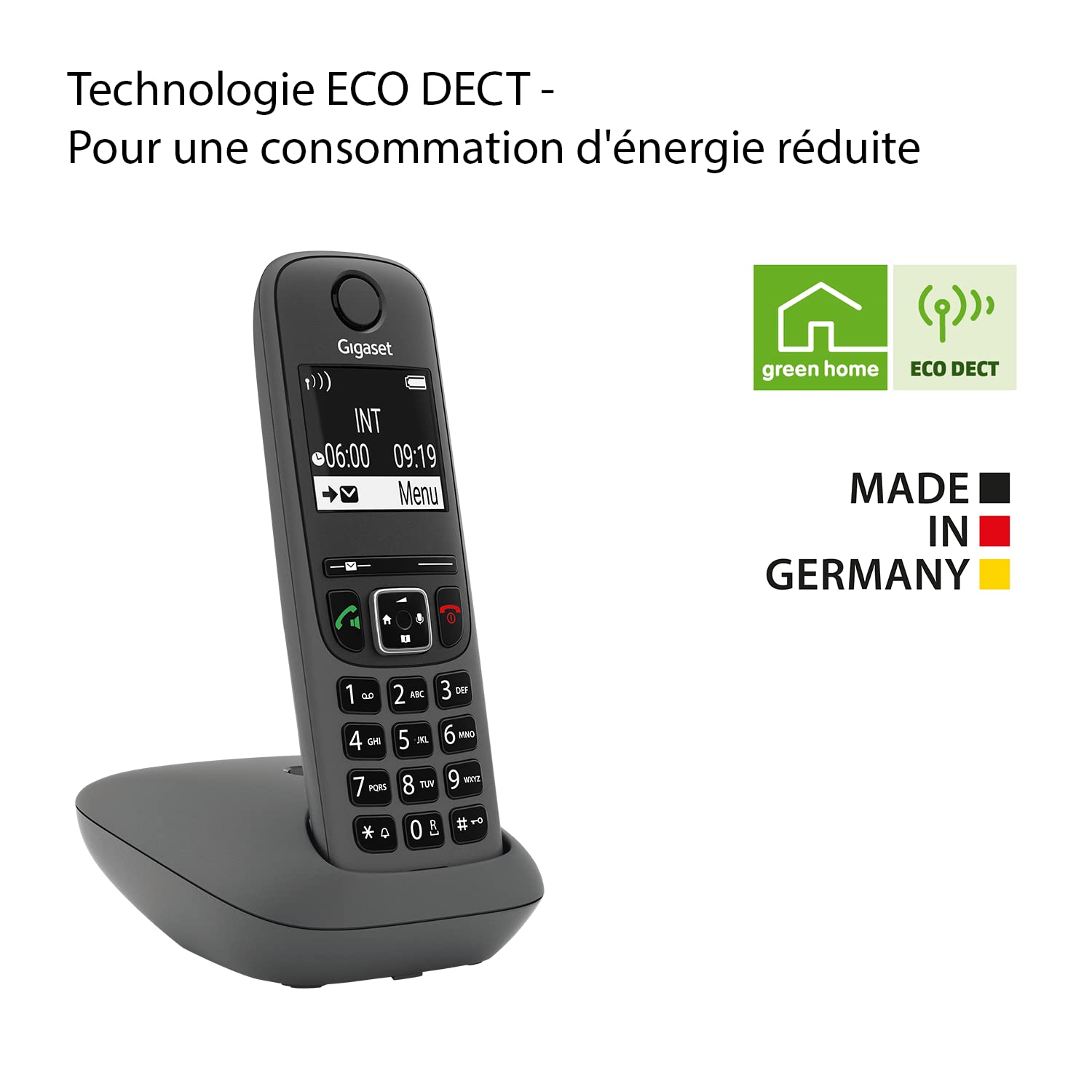 Gigaset A695 téléphone DECT sans fil grand écran fort contraste qualité audio mains libres gris