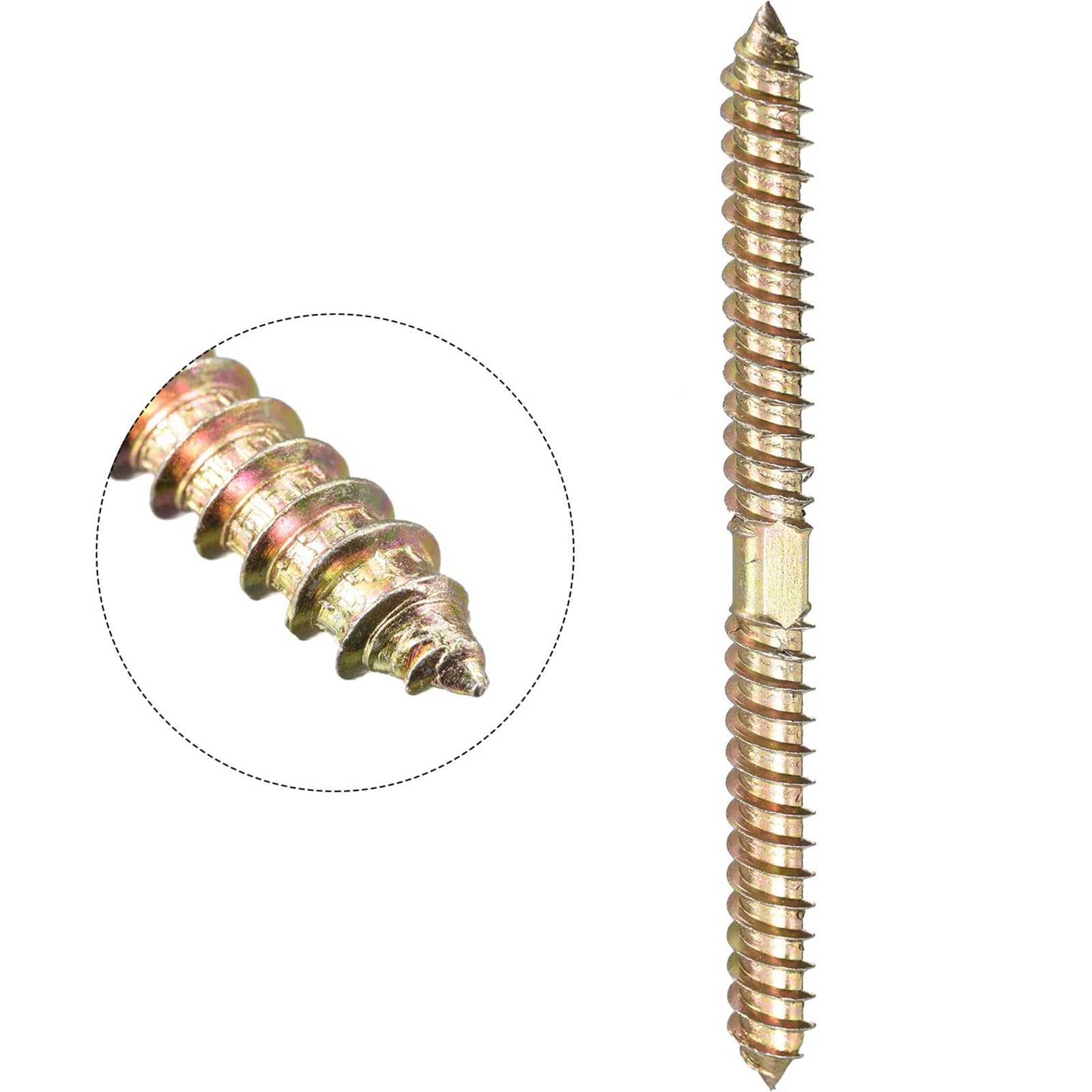 TOP-VIGOR 24Pcs Hanger Bolts, M8x100mm Double Ended Self-Tapping Thread Wood to Wood Dowel Screws, Double Ended Dowel Screws - Image 4