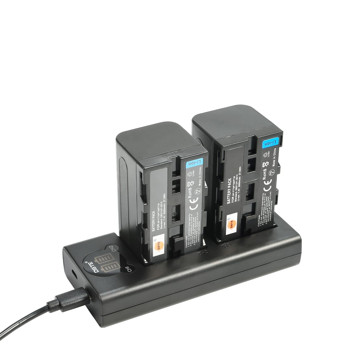 Batteria di ricambio (confezione da 2) e caricatore USB Dual LED Smart compatibile per Sony NP-F750 NP-F770 NP-F730