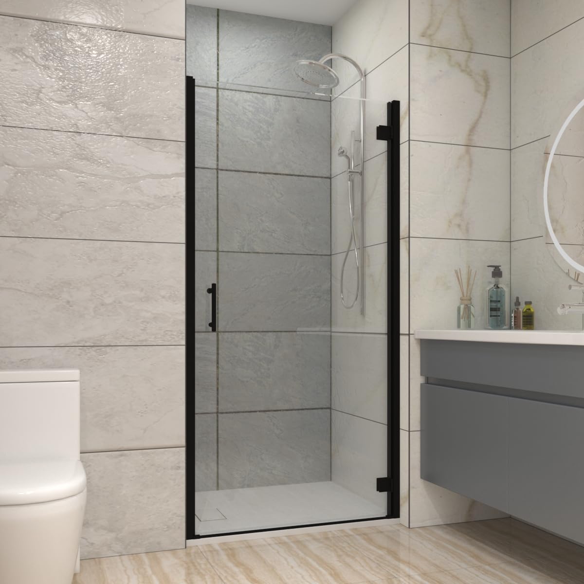 Nrg Black 1000Mm Bathroom Hinged Shower Door Cubicle Enclosures 6Mm Safety Glass