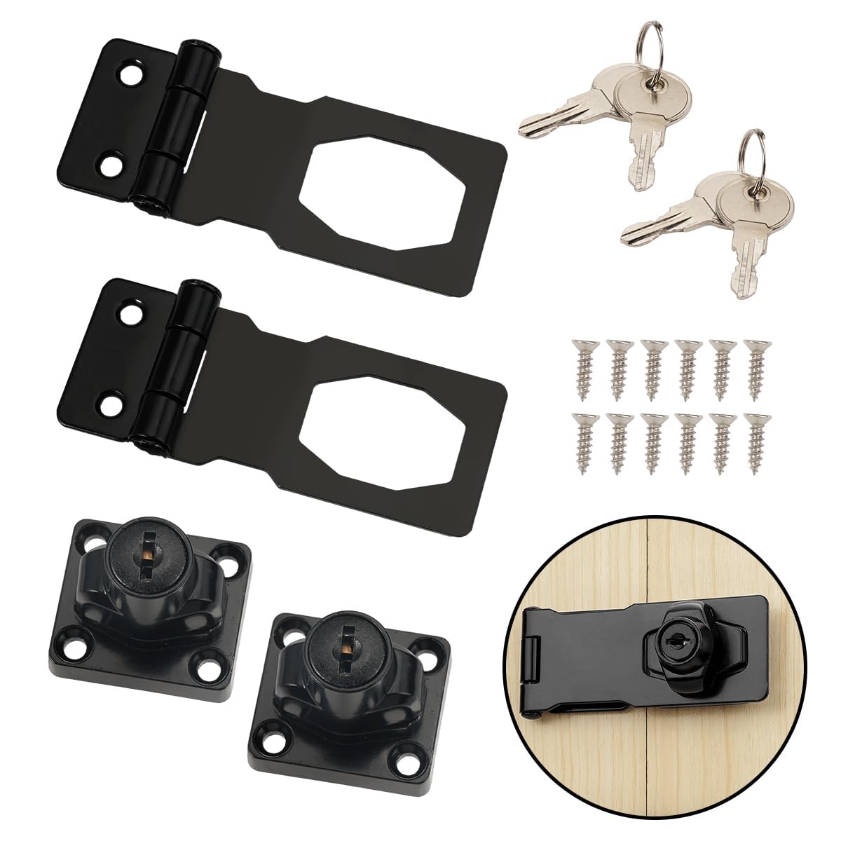2 Pieces Shed Lock Hasp and Staple with Padlock, 3 Inch Keyed Heavy-Duty