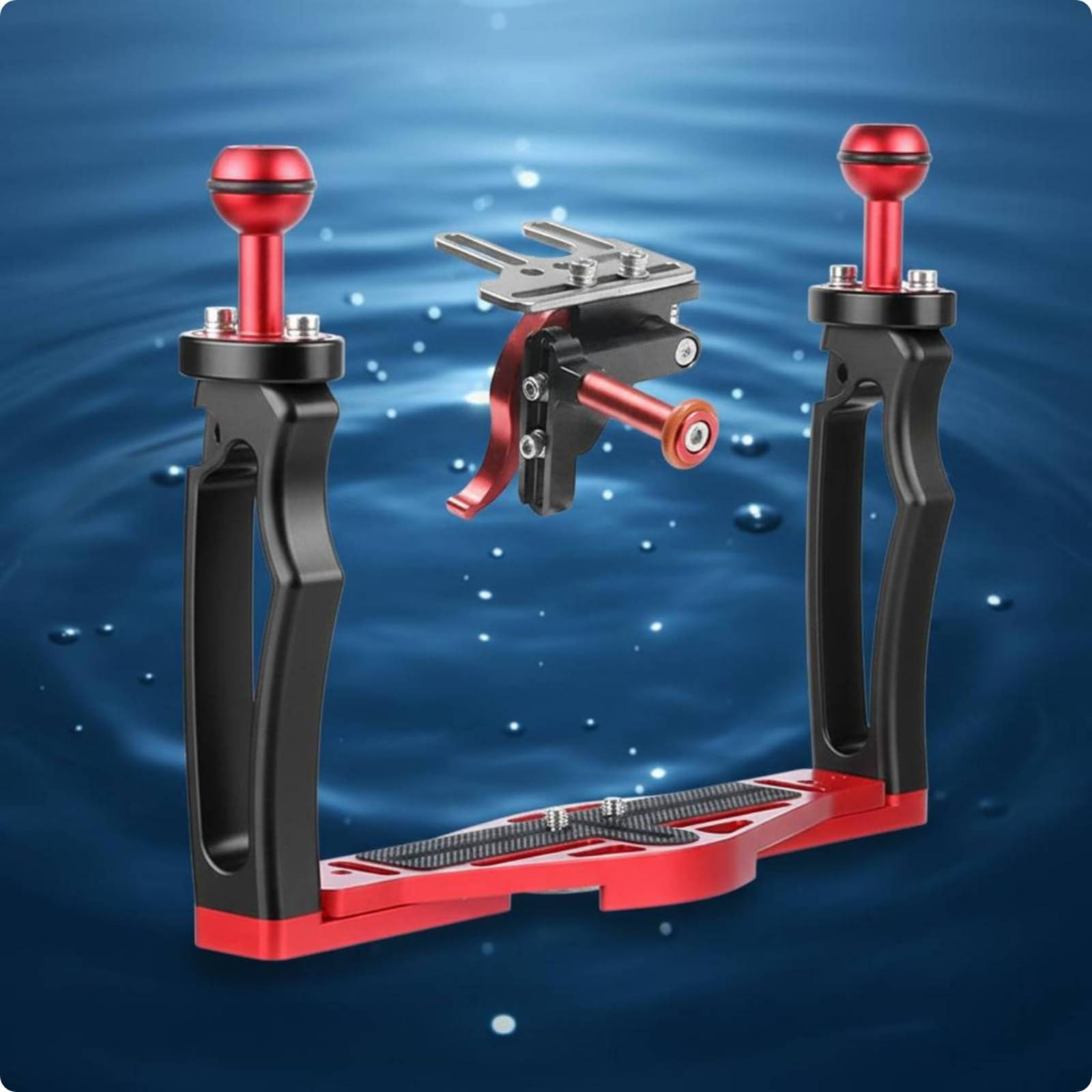 Supporto Subacqueo Fotocamera Telaio Gabbia con Impugnature Antiscivolo E Attacchi 1/4 Pollici in Lega di Alluminio per, Nero, Impugnatura A Mano Nera + Otturatore