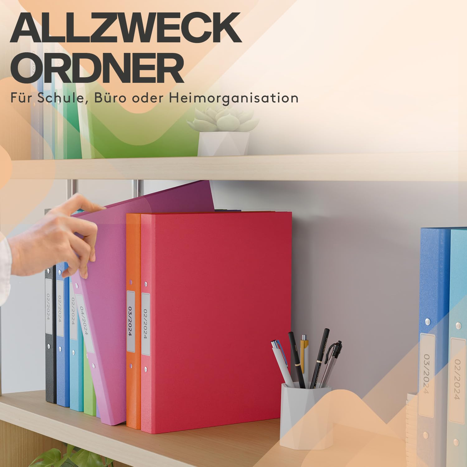 ACROPAQ – 10 x Ringordner A4 schmal, Ordner A4 in 10 bunten Farben mit 2 Ringen – inkl. Rückenetiketten – Ordner schmal für bis zu 200 Blätter – Rückenbreite 4 cm – Büro, Schule, Uni – Bunt