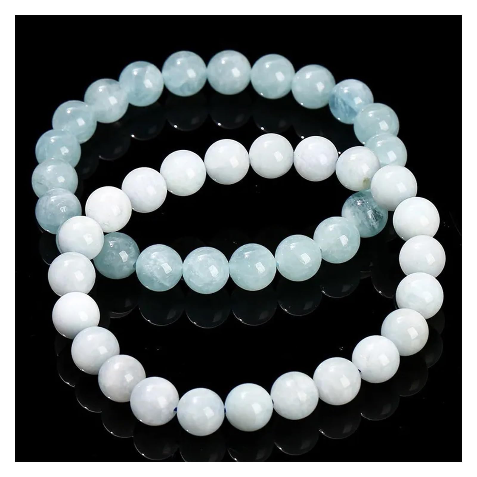 Generico 7A Bracciale con perline rotonde naturali acquamarina Braccialetti elasticizzati in pietra da donna