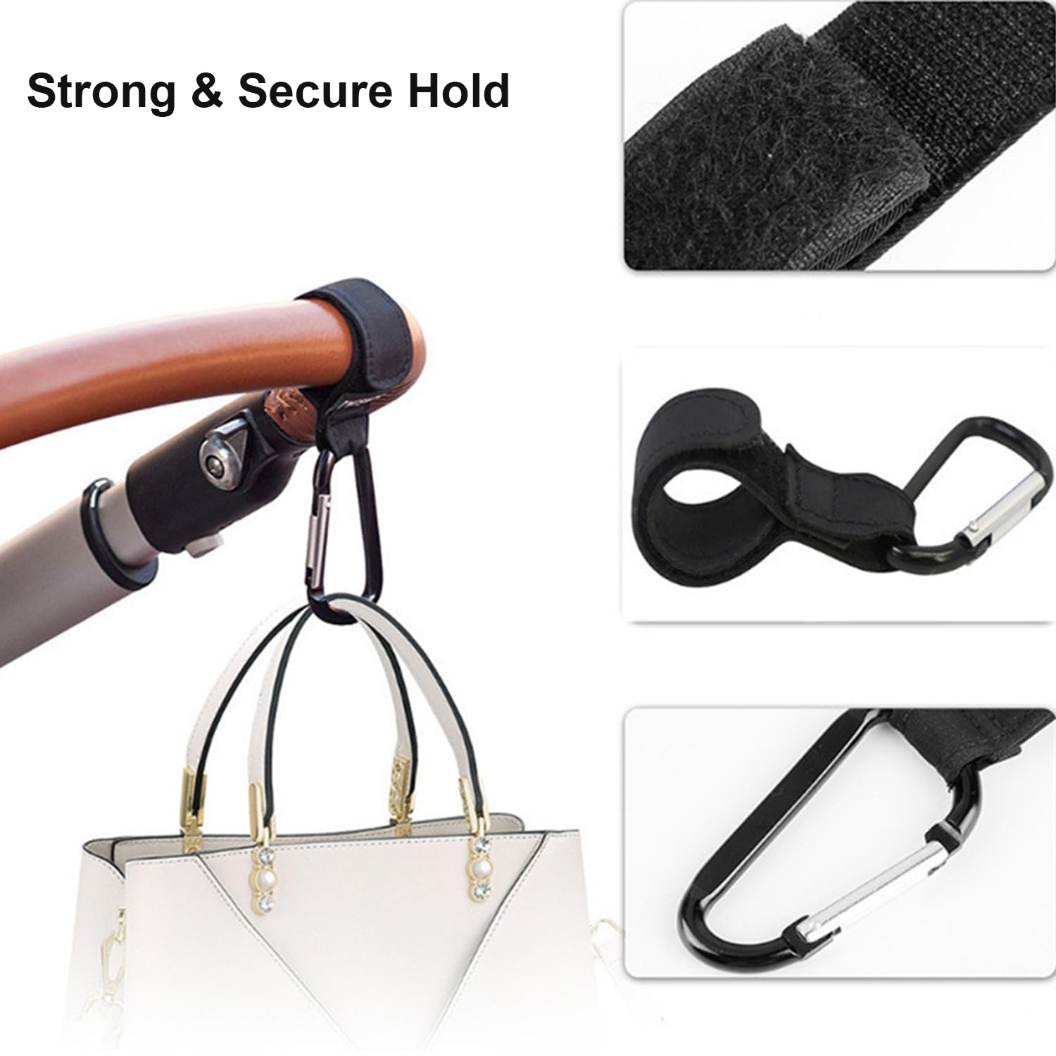 Safe-O-Kid® Strong Metal Non-Slip Buggy/Pram Clips (Pack of 2) – Universal Stroller Hooks for Bag Holder, Durable & Secure- Black 1