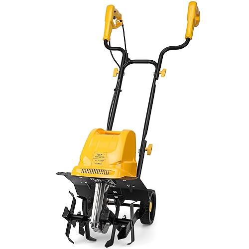 Garden Rototiller 12-Inch 10.5-Amp Corded Electric Tiller/Cultivator, Adjustable Wheels, 8-Inch