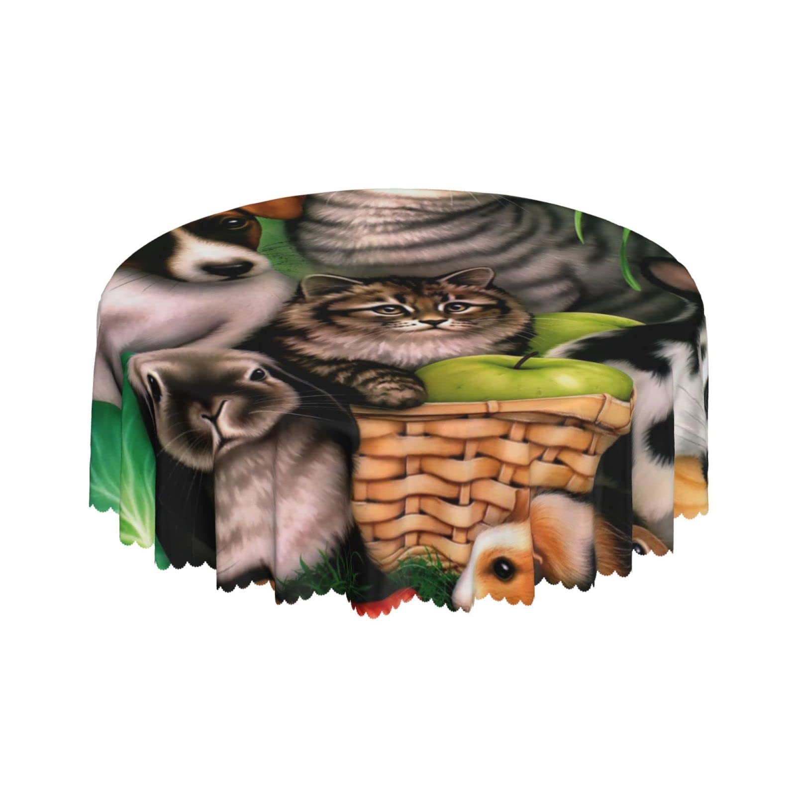 Lsjuee Cute Animals Rustic Round Tablecloth 60 Inch Printed Washable Tablecloth for Dining Party Holiday Fall Home Decorative