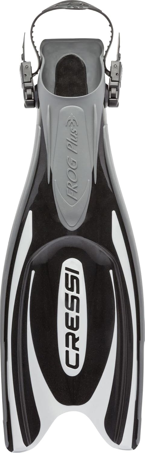 Cressi Adult Powerful Efficient Open Heel Scuba Diving Fins | Frog Plus: made in Italy Black/Silver L/XL | US Man 11/13 | US Lady 12/14 | EU 44/47