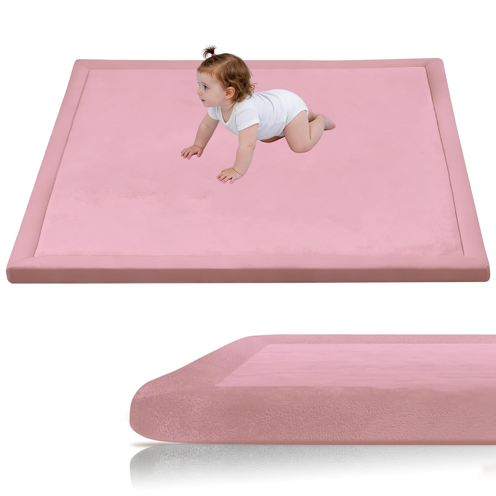 Stqyeiw Memory Foam Mat, Extra Thick Area Rug 3cm for Kids Living Room 100 x 100 cm Rose Red Baby Playroom Crawling Carpet with Non Slip Soft Play Mat Modern Floor Toddler Nursery Carpet