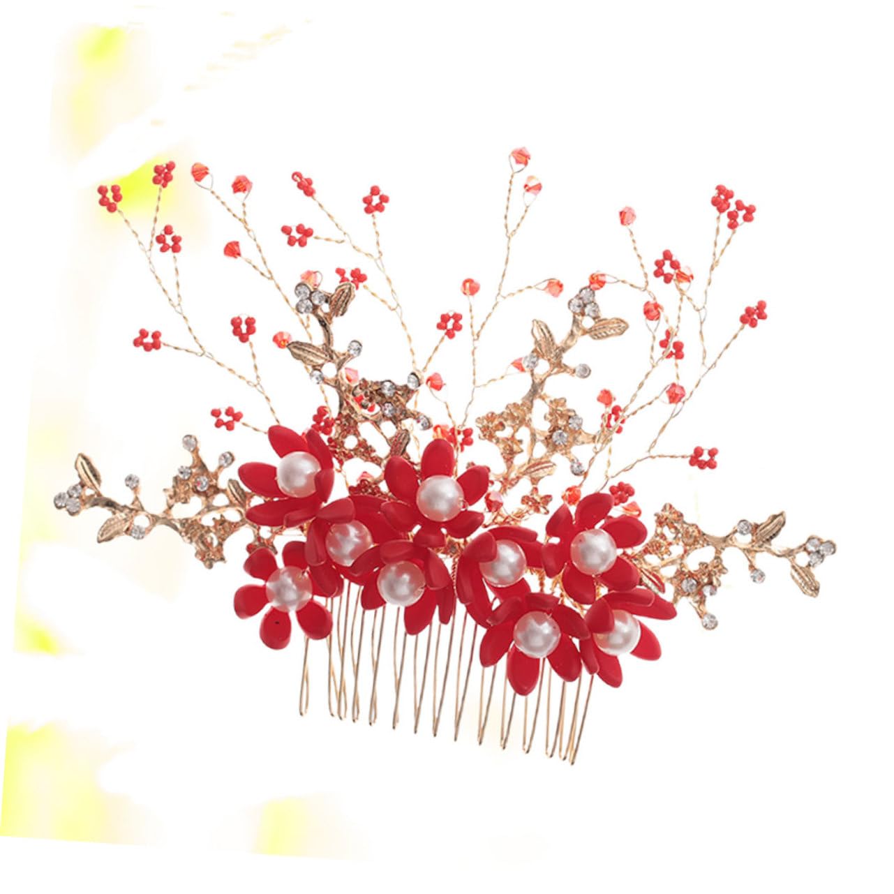 minkissy 3pezzi Pettinino Per Perle Fatte Mano Accessori Da Sposa Eleganti Per Matrimoni e Feste Design Floreale Rosso Per Donne e Ragazze