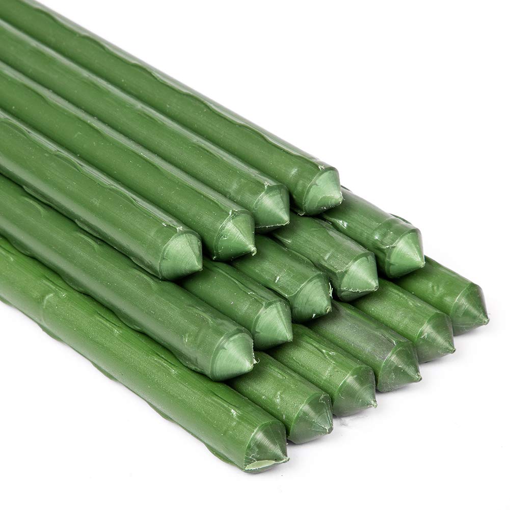 QJL 60inch/5ft Garden Stakes, 25pcs Plant Stakes, Plastic Coated & Steel Tube Plant Support, Sturdy Tomato Sticks for Garden