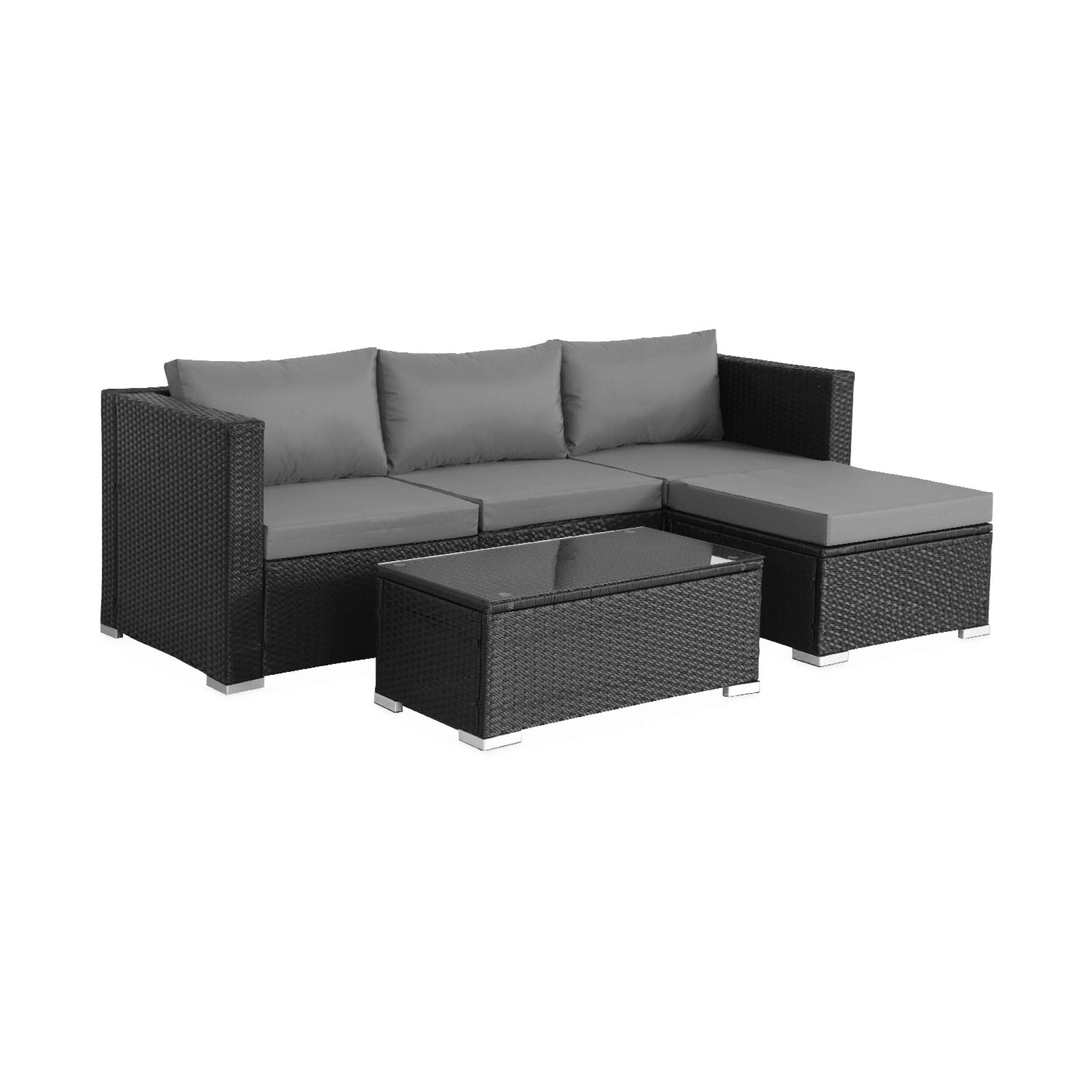 Alice's Garden sweeek - Salon de Jardin en résine pour 4 Personnes - Torino – résine Noir et Coussins Gris