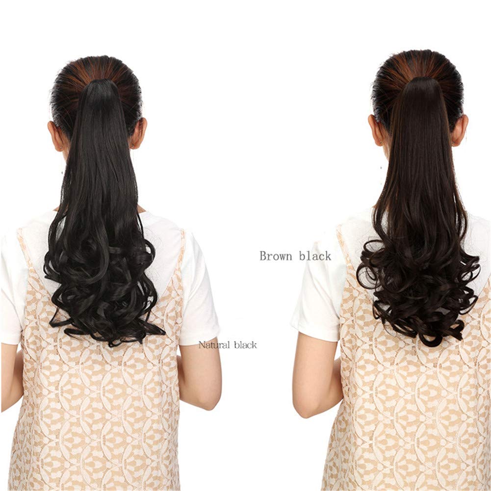 Women 18" Long Curly Synthetic Claw Ponytail Clip On Hair Extensions Dark Brown