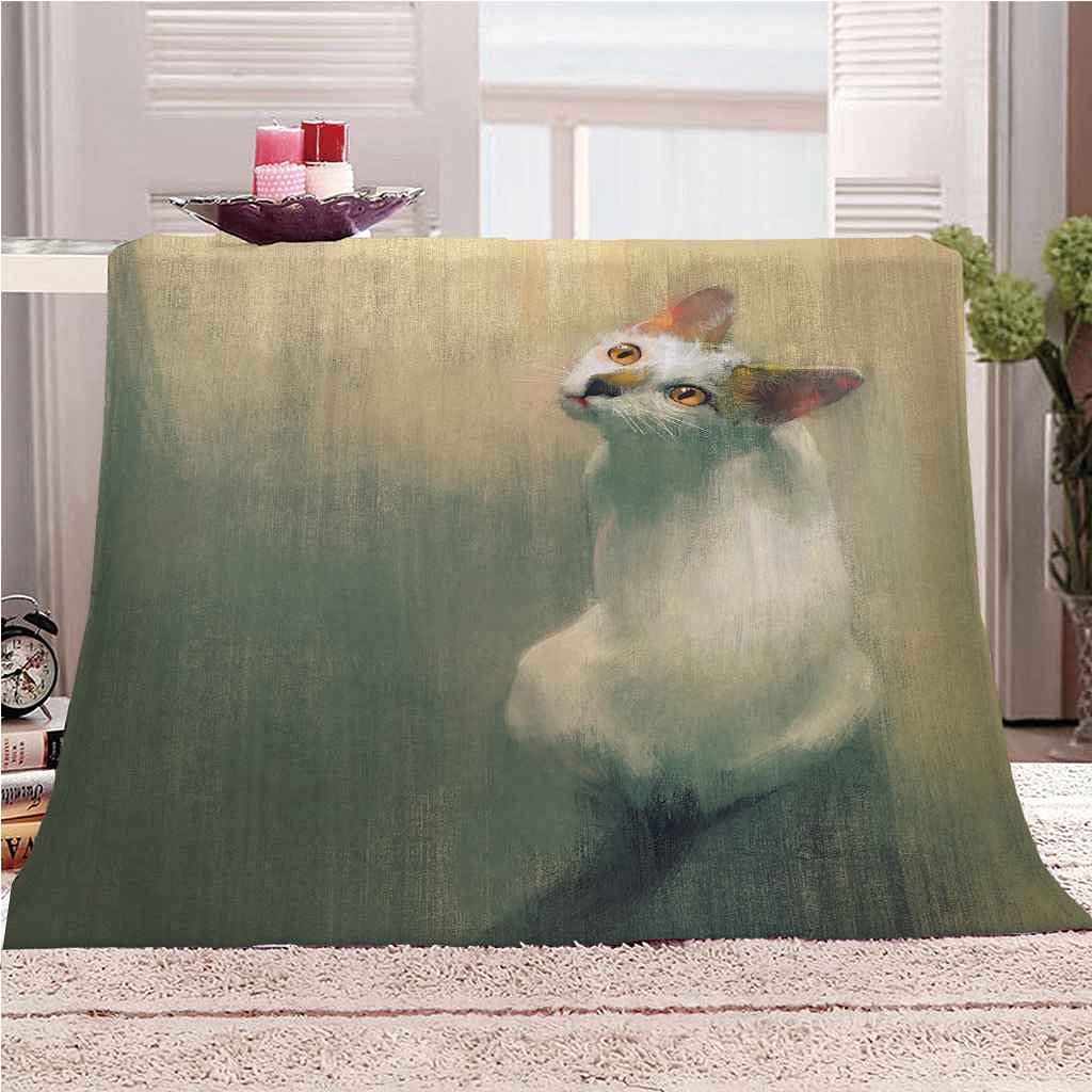 Couverture polaire flanelle chat blanc douce chaude 150x200cm toutes saisons
