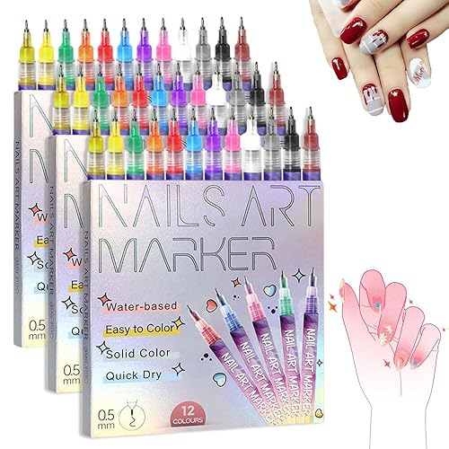 Vista 8 de Juego de 12 pinceles para arte de uñas, marcador de uñas mejorado 2026, pincel de arte de uñas de punta fina de 0.5mm, pincel de uñas de punta fina