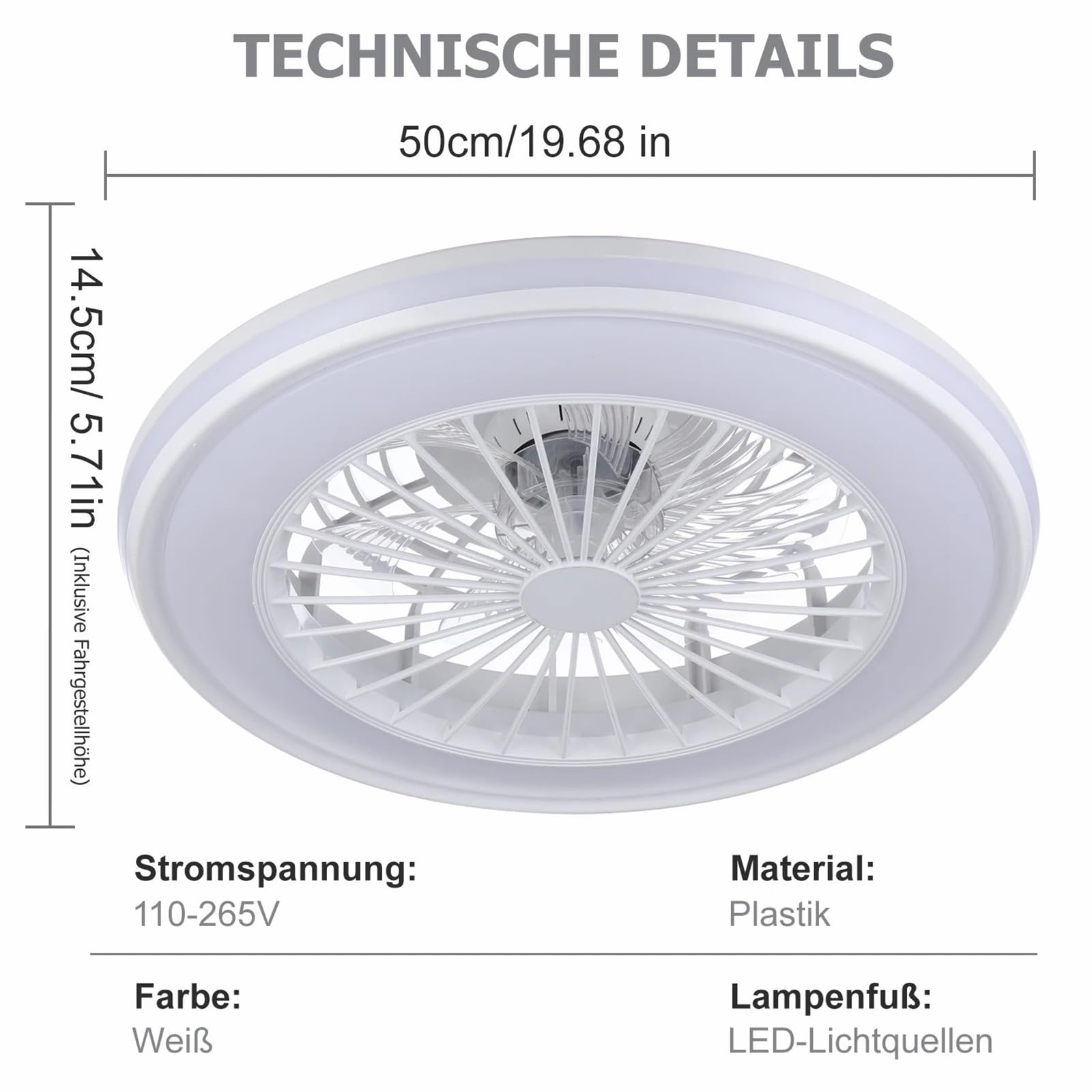 Ø50CM RGB Lampada Ventilatore Soffitto con Telecomando per Soggiorno | LED Lampadario Ventilatore con Altoparlante Bluetooth 6 Velocità Reversibile Dimmerabile Timer APP per Camera da Letto