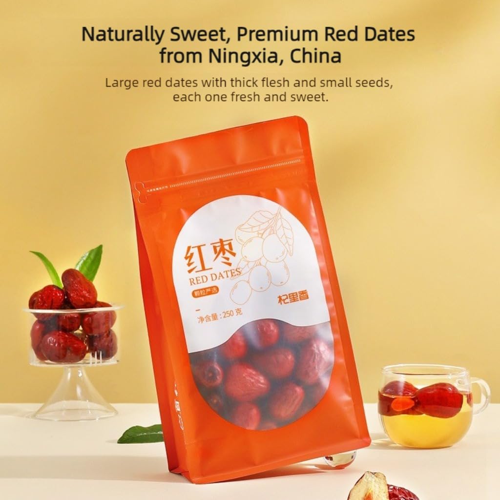 Dattes Rouges Pures Et Naturelles Du Ningxia, Chine (250g * 2) 500g / 17,64oz | Grand Jujube Séché, Sucré Naturel