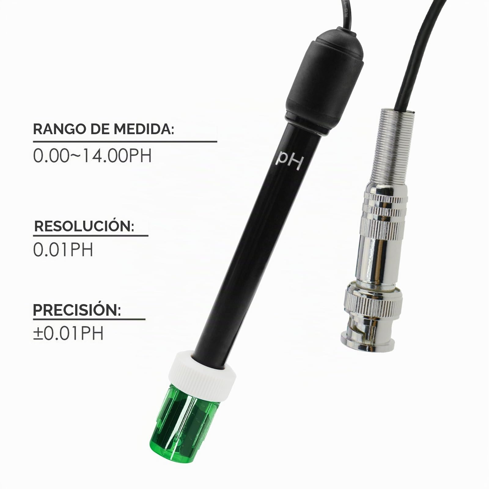 Sonda de pH 0-14 Conector BNC Cable 300cm para Medidor PH Monitor Controlador Sensor Kit Reemplazo Acuario Hidroponía