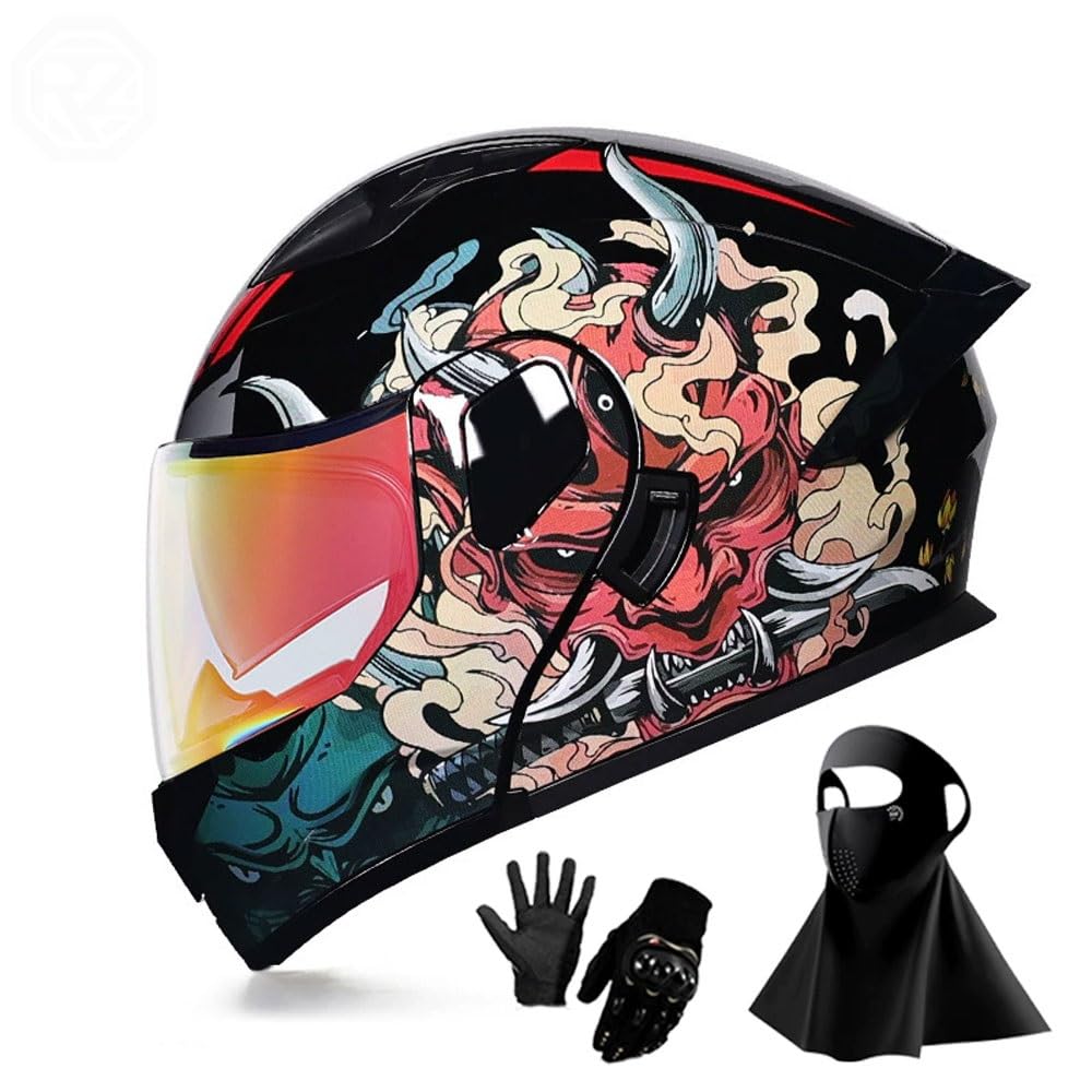 Ragopilen P13 Helmet, Full Face Motorcycle Helmet Approved 2 Visors Black Night Vision Adult Kids M-2Xl 3Pcs(,2Xl(61-62Cm))