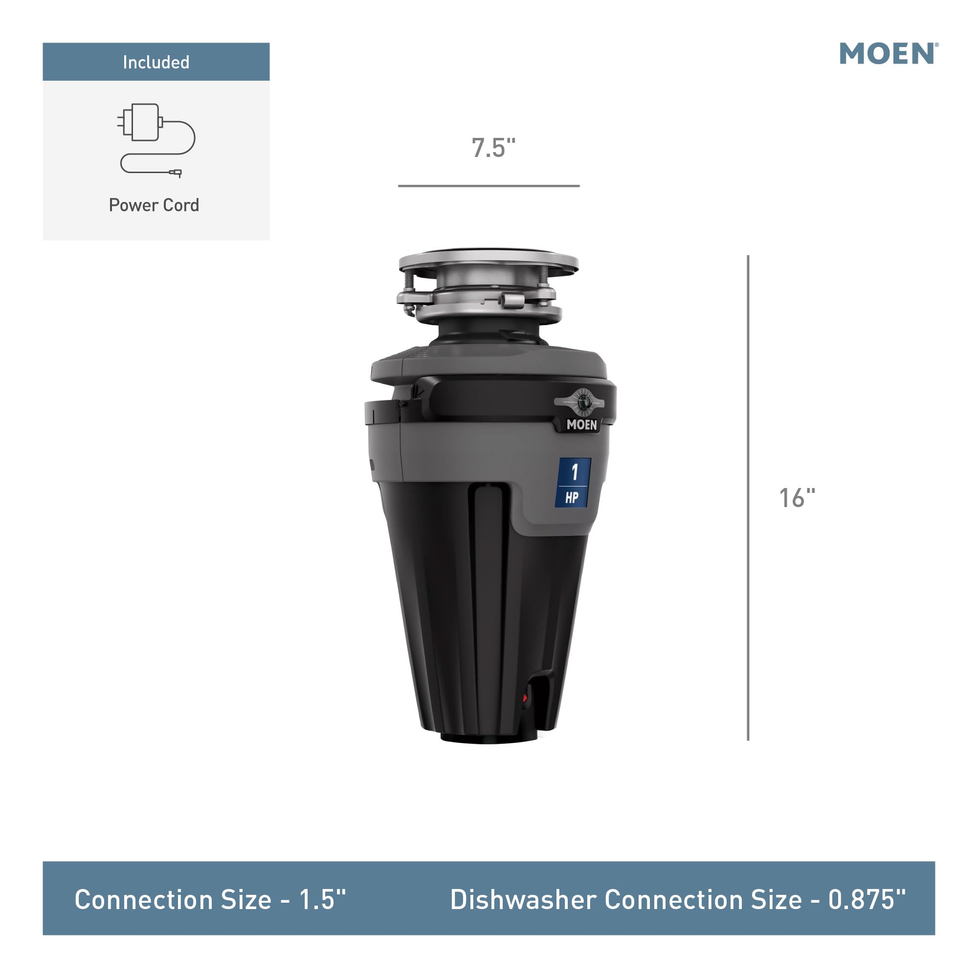 Moen EXL100C Chef Series Triturador de Basura Iluminado Continua con reducción de Sonido, Cable de alimentación Incluido, O Sin terminar, 1 HP - Motion Lighting