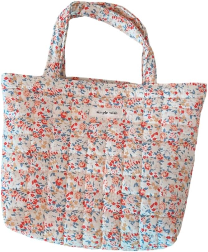 Womens Floral Cotton Tote Bag Coquette Aesthetic Quilted Puffer Bags Cottagecore Hobo Handbag Travel Duffel Bag