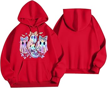 Halloween Hoodies for Women 2025 Fall Fashion Long Sleeve Cute Ghost Graphic Lightweight Hoodie with Pockets