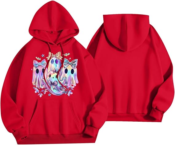 Halloween Hoodies for Women 2025 Fall Fashion Long Sleeve Cute Ghost Graphic Lightweight Hoodie with Pockets