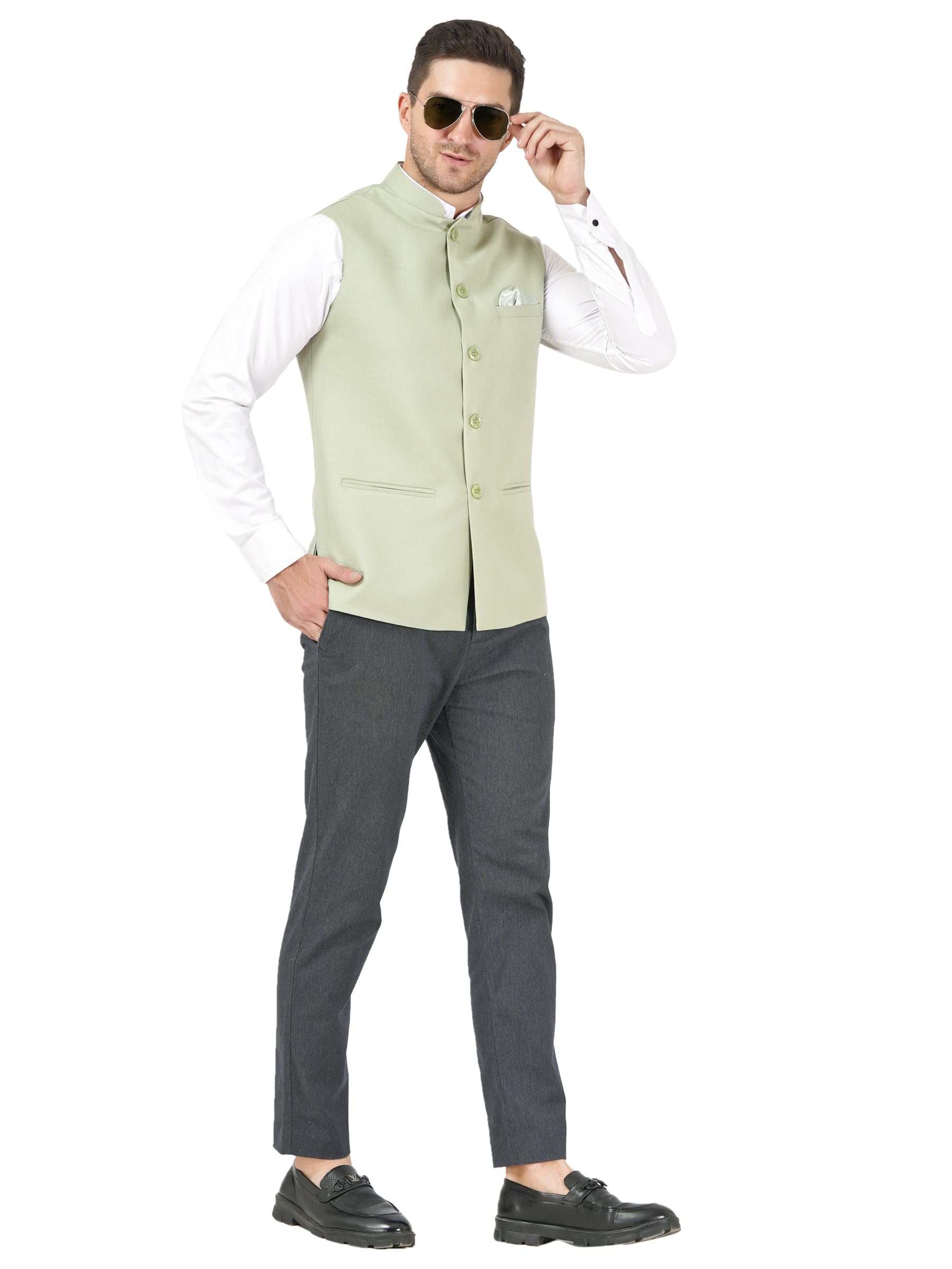 Badoliya & Sons Men’s Nehru Jacket Formal Ethnic Waistcoat, Front Button Closure Perfect for Weddings & Traditional Occasions (Light Green, 40) - Image 5 thumbnail