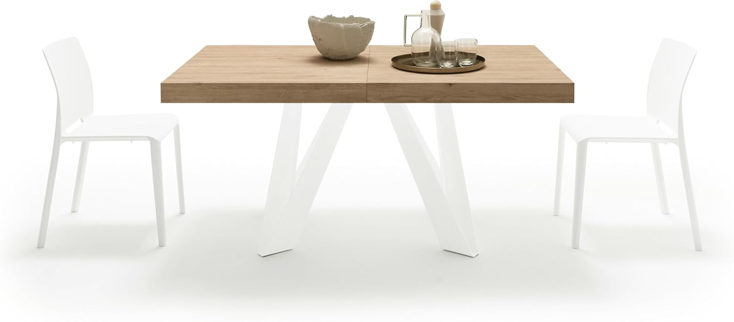 Mobili Fiver, Romina Extendable Table 63(94.5) x35.4 in, Light Oak with White Iron Legs, Made in Italy