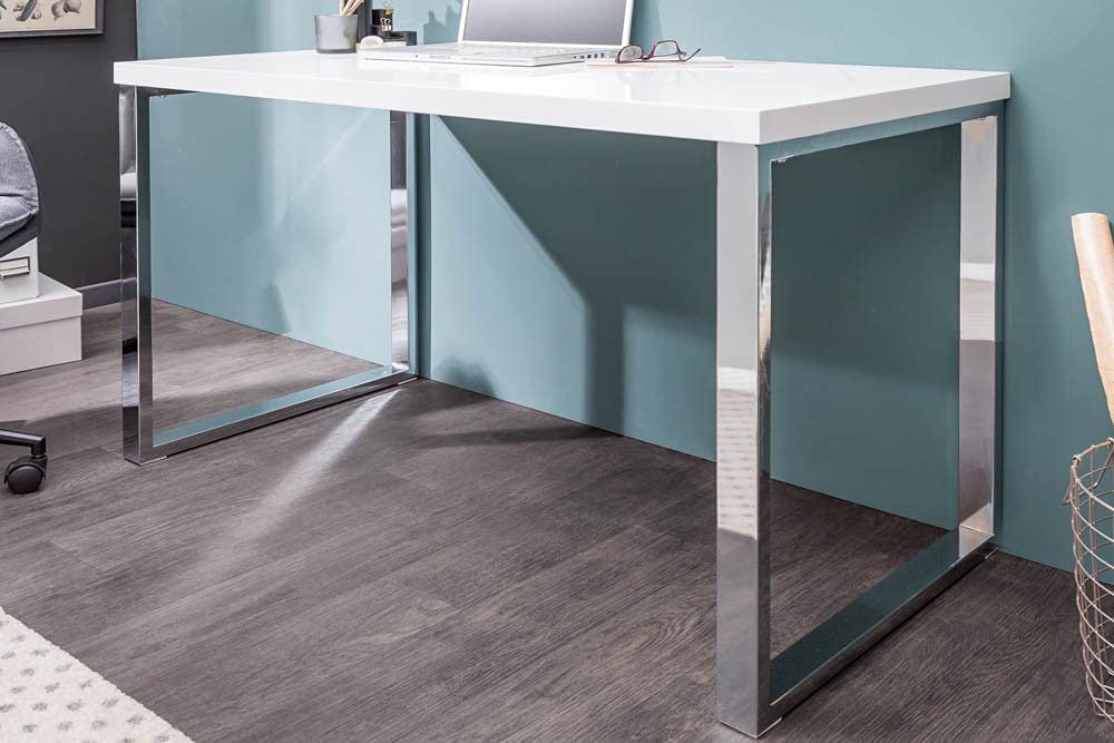 Design Laptoptisch White Desk 120x60 cm Hochglanz weiß Schreibtisch Tisch Bürotisch