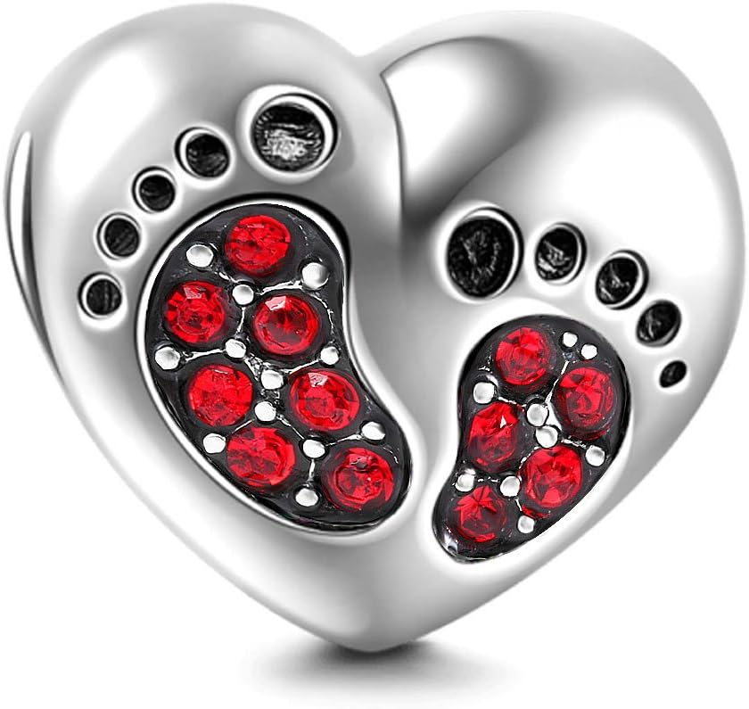 Heart Love Footprints Charms 925 Sterling Silver Jan-Dec Birthstone Crystal Charms Beads for Pandora Bracelets