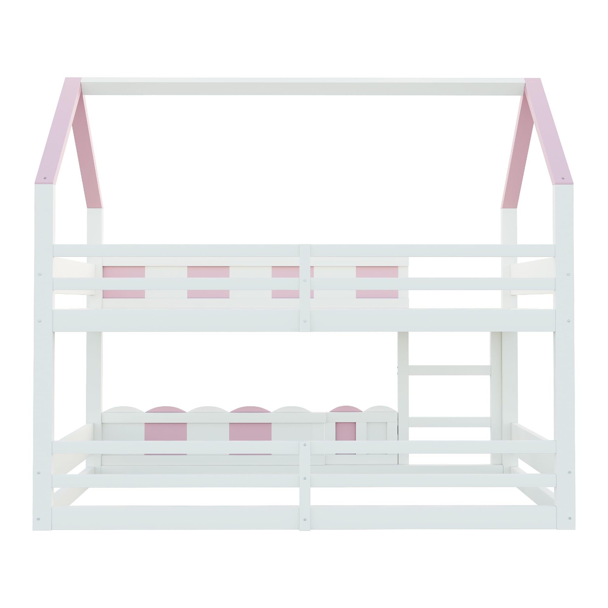 YESGIGA Kinder-Etagenbett 90x200 cm, Hausförmiges Design mit erhöhten Sicherheitsgeländern, Das Obere Bett verfügt über Einen Lattenrost. Geeignet für Jungen und Mädchen (Rosa)