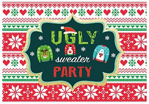 Funnytree 7X5Ft Tacky Christmas Sweater Party Backdrop Red And Green Ugly Xmas Patterns Photography Background Winter Kids Elfed Photobooth Decorations Step And Repeat Banner Invitation #TOP1