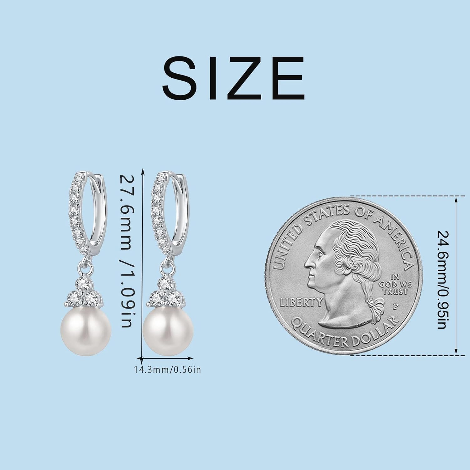 Pearl Earrings Sterling Silver Huggie Hoop Dangles Lightweight Jewelry Christmas Gifts for Women - Image 4