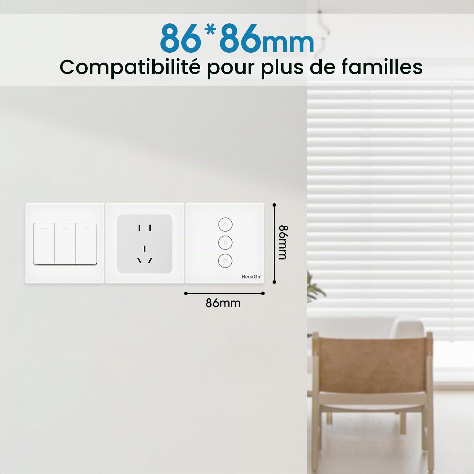 Interrupteur Volet,86 * 86mm Interrupteur Mural de Rideau Compatible avec Alexa et Google Home，Commande Vocale et Contrôle à Distance (Fil Neutre Requis) 4pcs