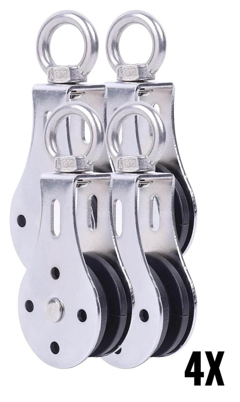 ModularSports Lot de 4 poulies de renvoi rotatives en acier taillé - Corde en acier jusqu'à 10 mm - Poulie de fitness - Charge maximale de 330 kg - Poulie robuste - Pour intérieur
