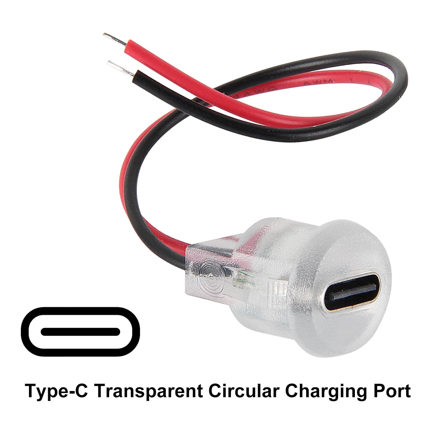 ACEIRMC 10pcs Type-C Female Chassis Waterproof 2P Wire Type USB C Pigtail Cable Extension Power Cable USB-C Plug to 2 Pin Bare Wire Open End Connector (Transparent Circular Strip Light) image 3
