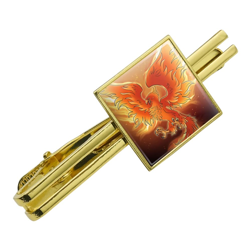 GRAPHICS & MORE Phoenix Rising from The Flames Square Tie Bar Clip Clasp Tack- Silver or Gold